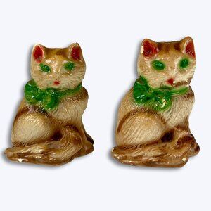 Vtg Mid-Century Brown Cats Salt Pepper Shakers Chalkware Kitsch Retro 50s Kitten